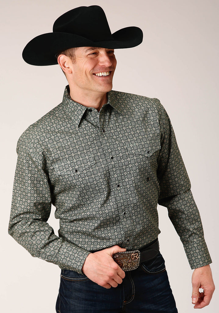 Roper Big & Tall Short Sleeve Western Shirt ~ Silver Foulard