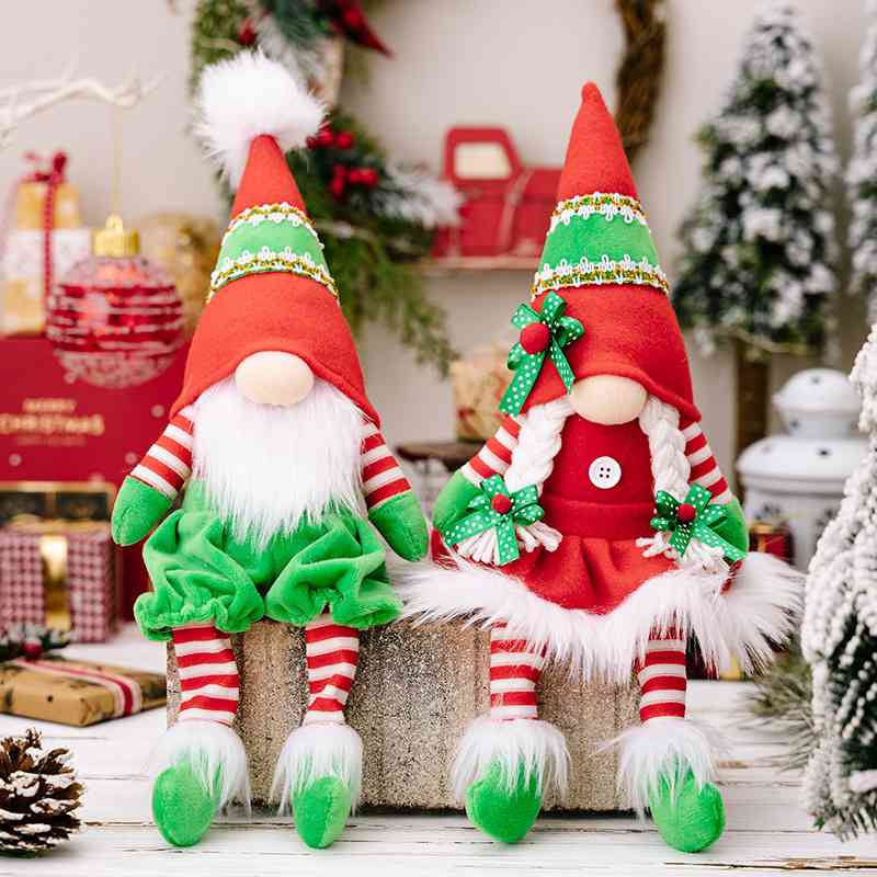 Gnome in Striped Hat Christmas Pillow