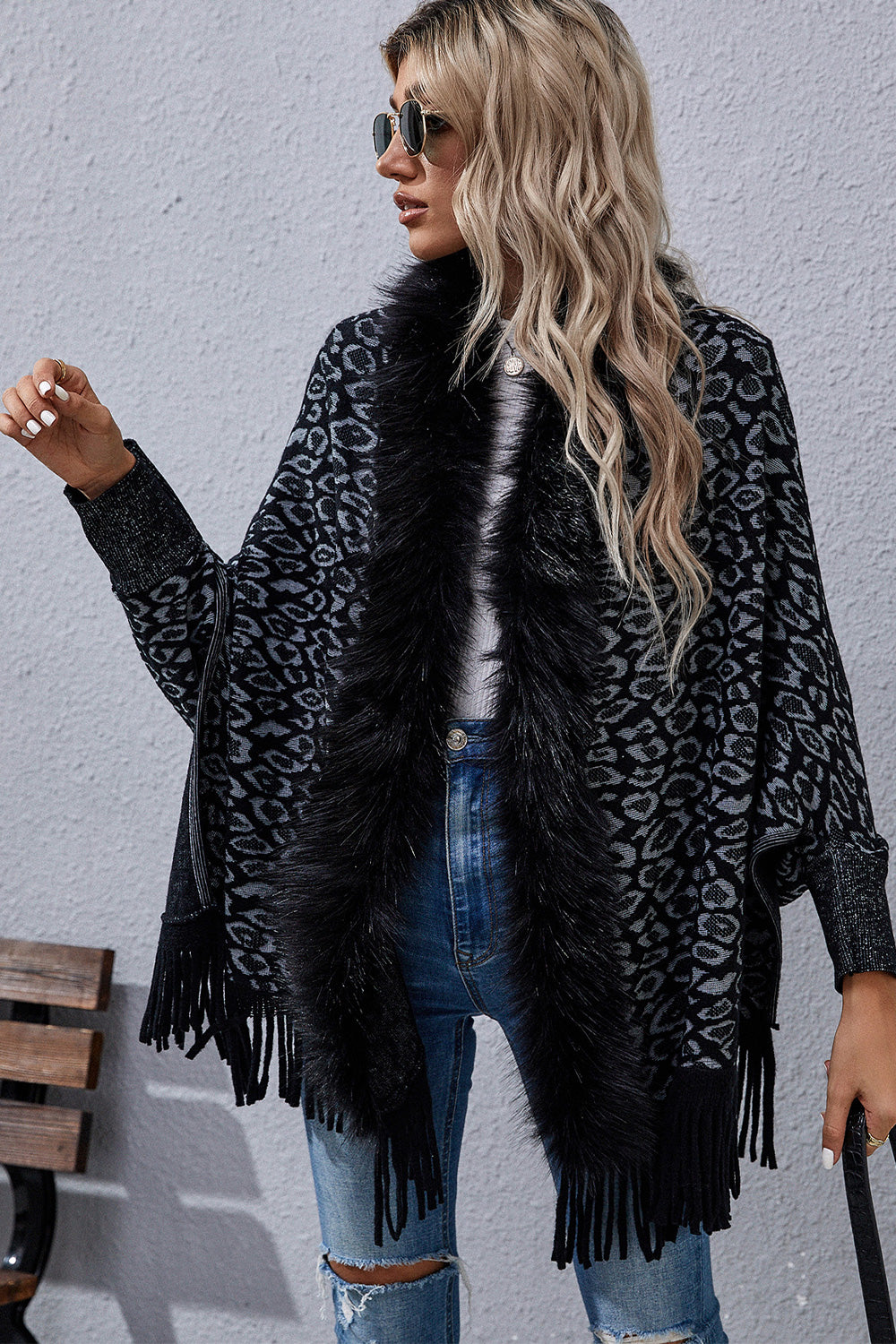 Round Neck Fringe Detail Sleeve Poncho – Flyclothing LLC