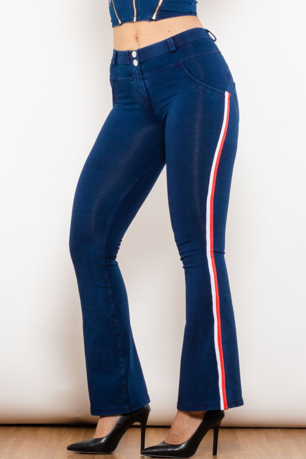 LLC – Buttoned Bootcut Jeans Flyclothing Stripe Side