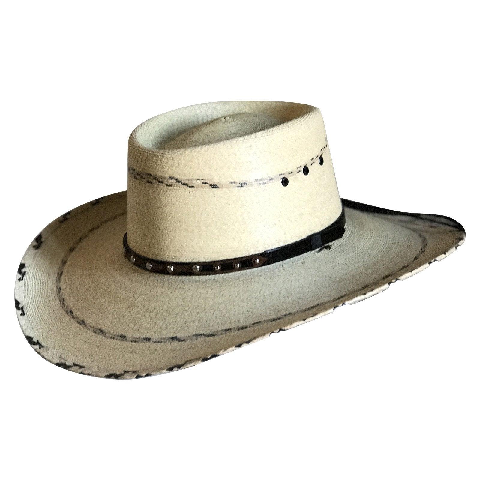 Premium Palm Straw Oval Crown Western Cowboy Hat with Chin Cord 7 3/8