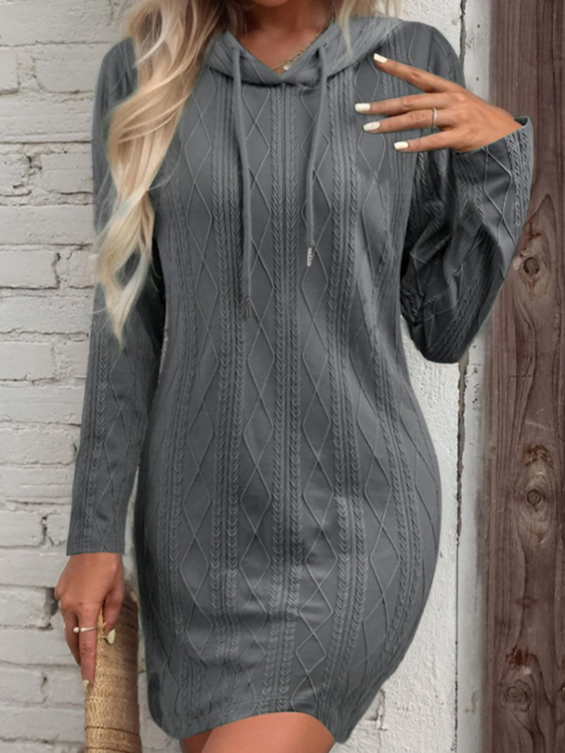 Drawstring Hooded Sweater Dress Heather Gray S