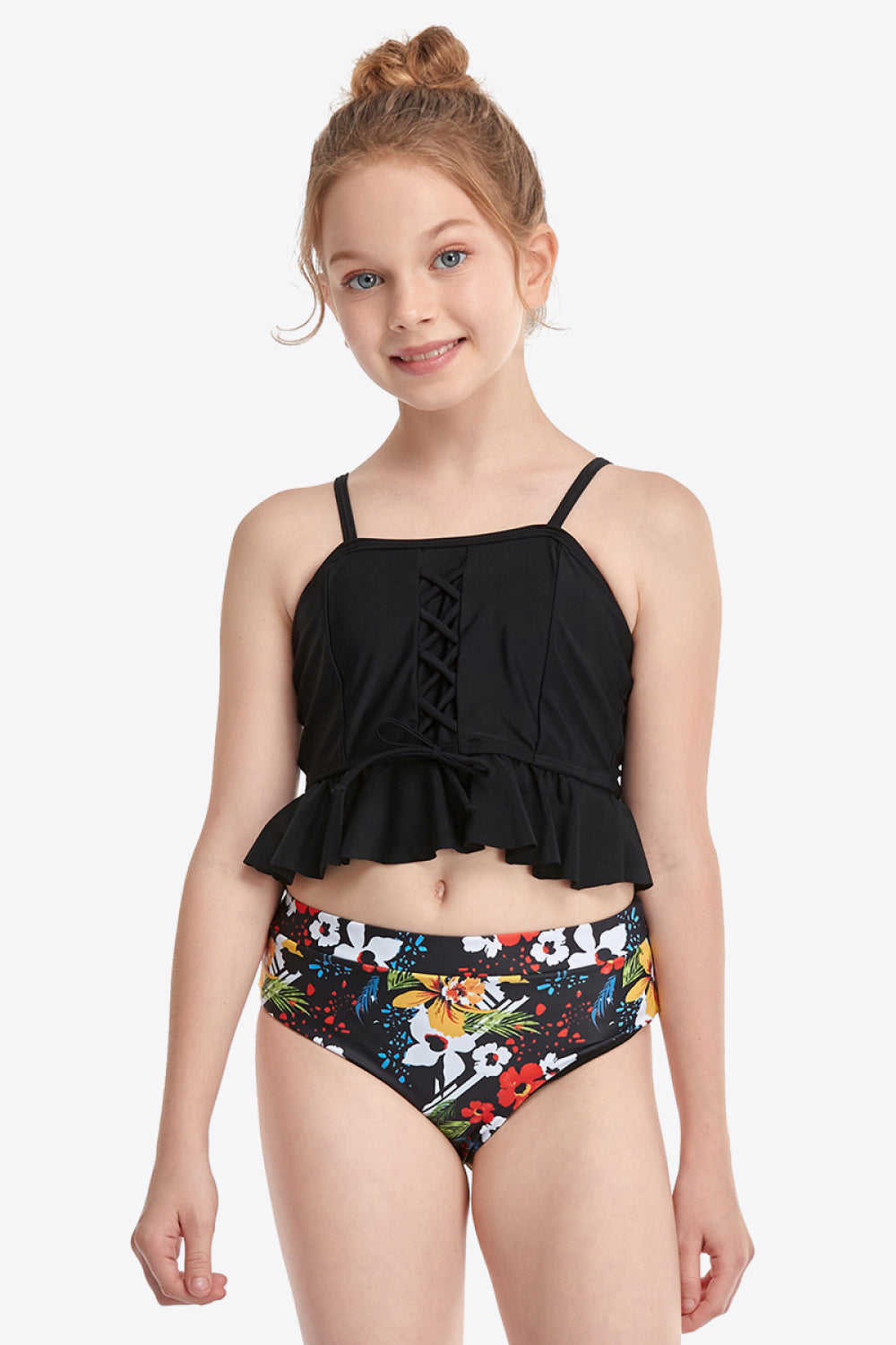 Girls Printed Crisscross Ruffled Two-Piece Swim Set – Flyclothing LLC