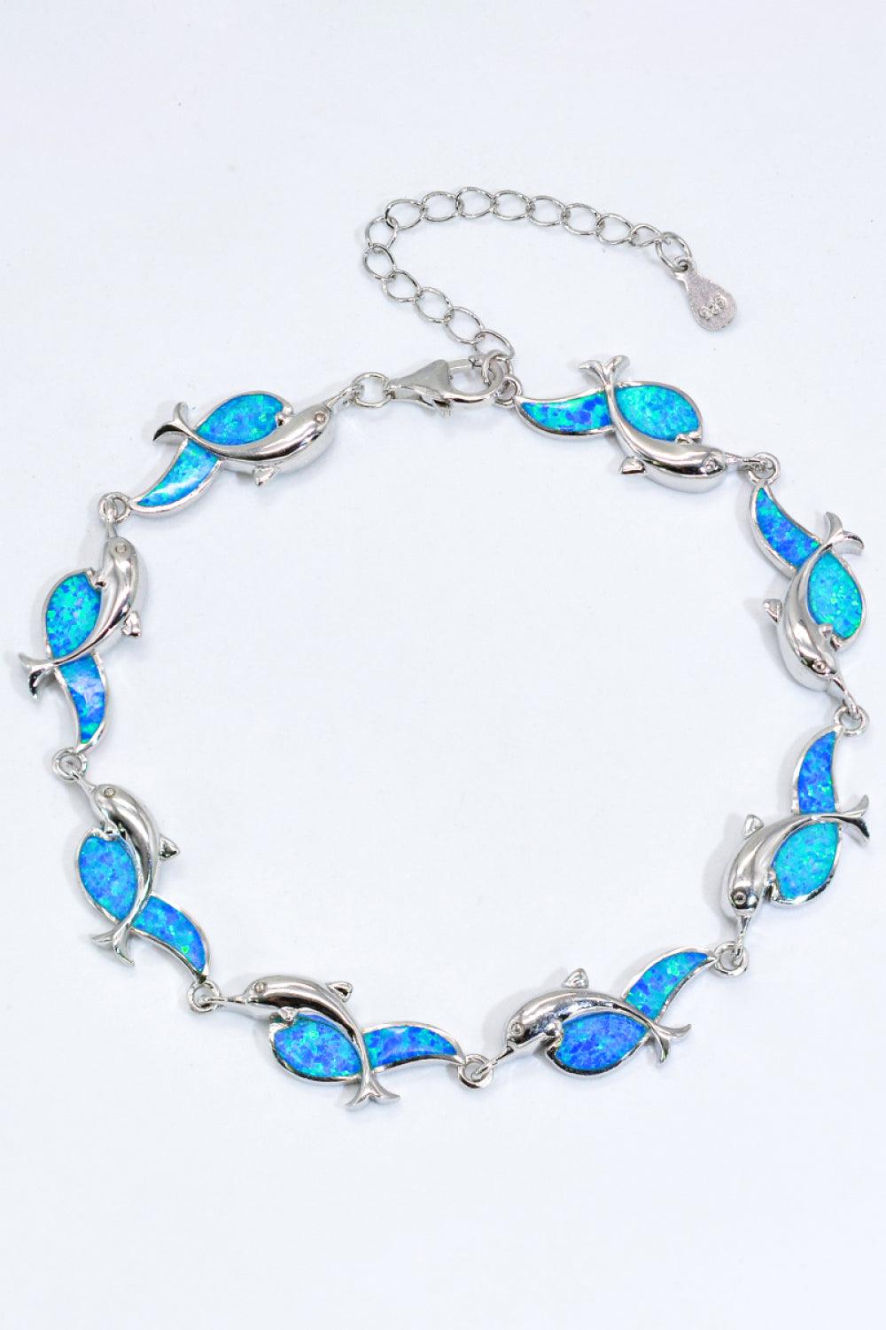 Opal Dolphin 925 Sterling Silver Bracelet - Cobalt Blue / One Size