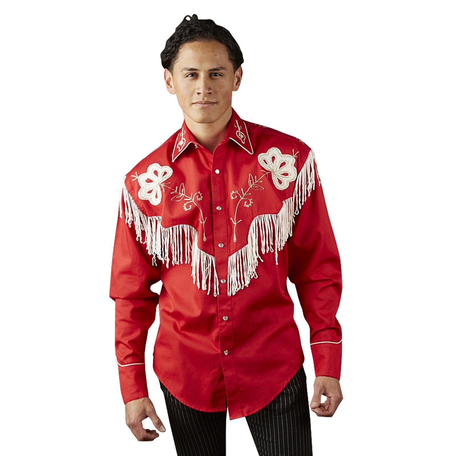 Rockmount Ranch Wear Mens Red Vintage Fringe Embroidered Western Shirt