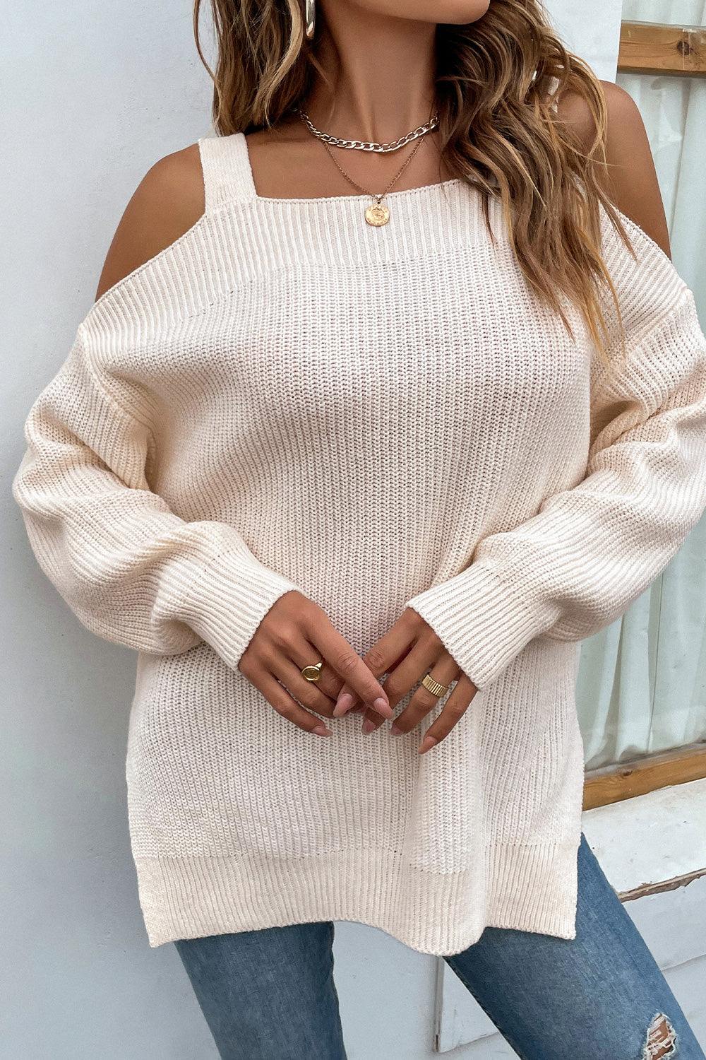 Ribbed Cold Shoulder Long Sleeve Knit Top Flyclothing LLC