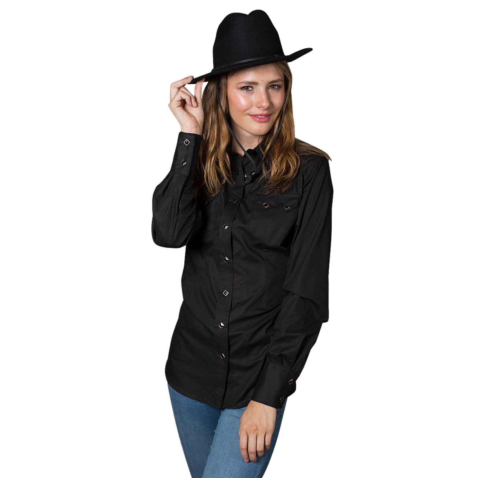 Women's Solid Black Cotton Blend Western Shirt – Flyclothing LLC