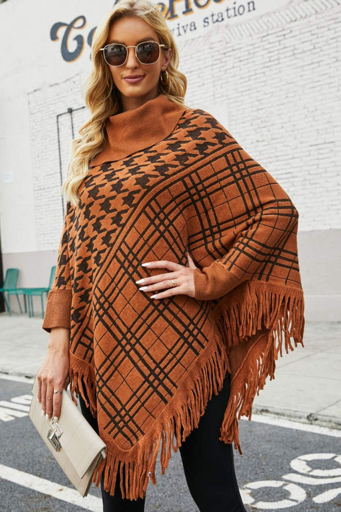 Round Neck Fringe Detail Sleeve Poncho – Flyclothing LLC