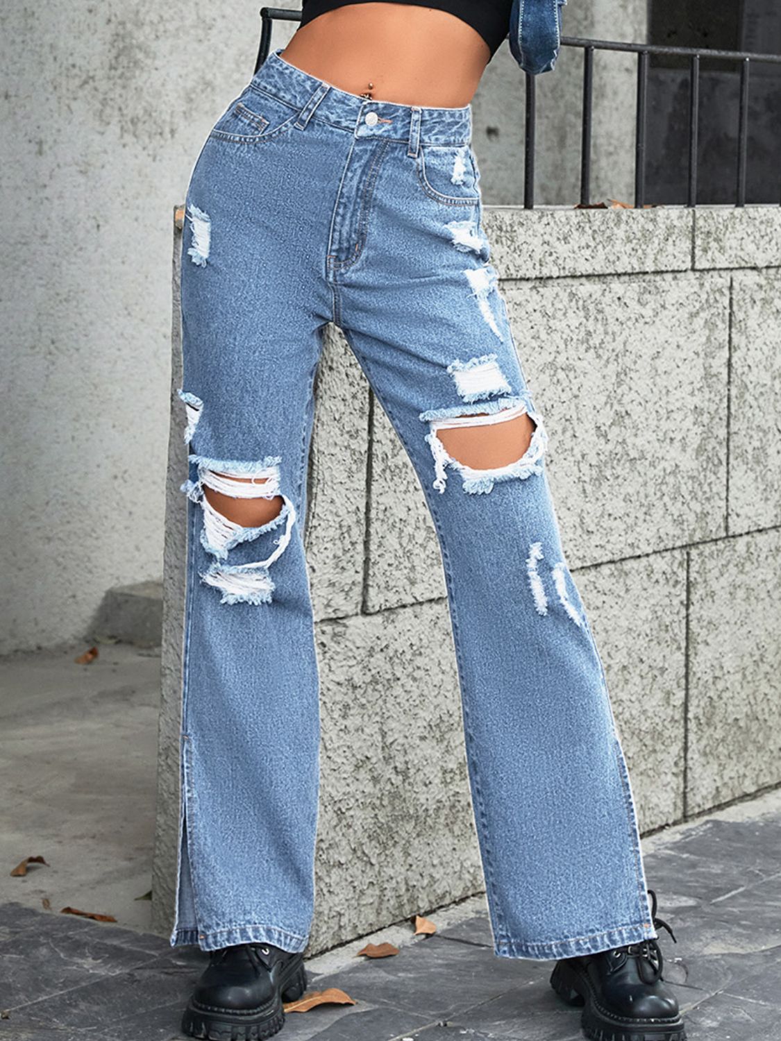 TOTO Ripped Jeans Bell Bottom Jeans For Women High Waist Jeans Button  Tassel Pants Trousers Bell Bottom Pants
