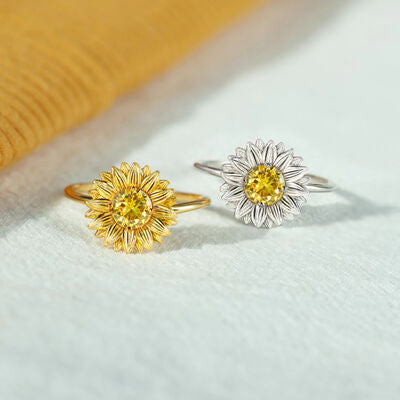 Sunflower Ring in 925 Silver and Zircon