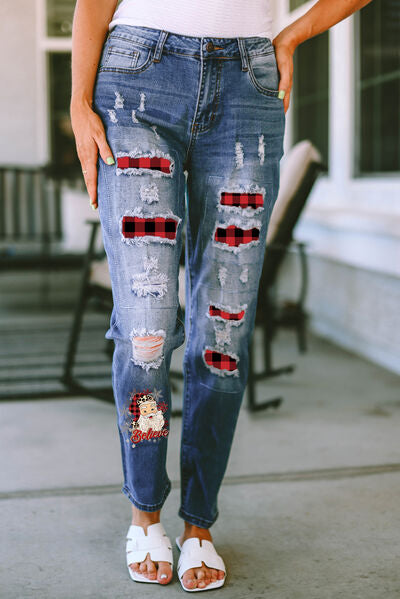 Plaid hot sale distressed jeans