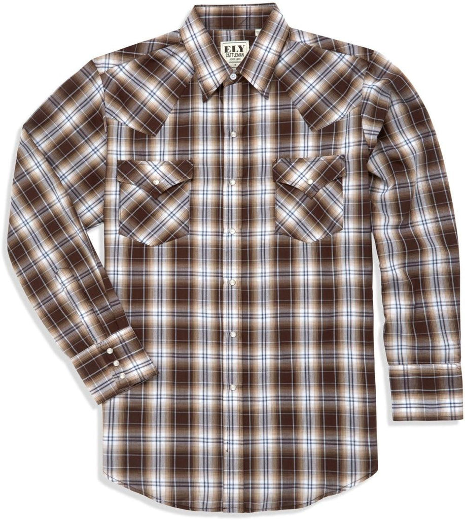 Ely Cattleman Brown Plaid Long Sleeve Western Shirt – Flyclothing LLC