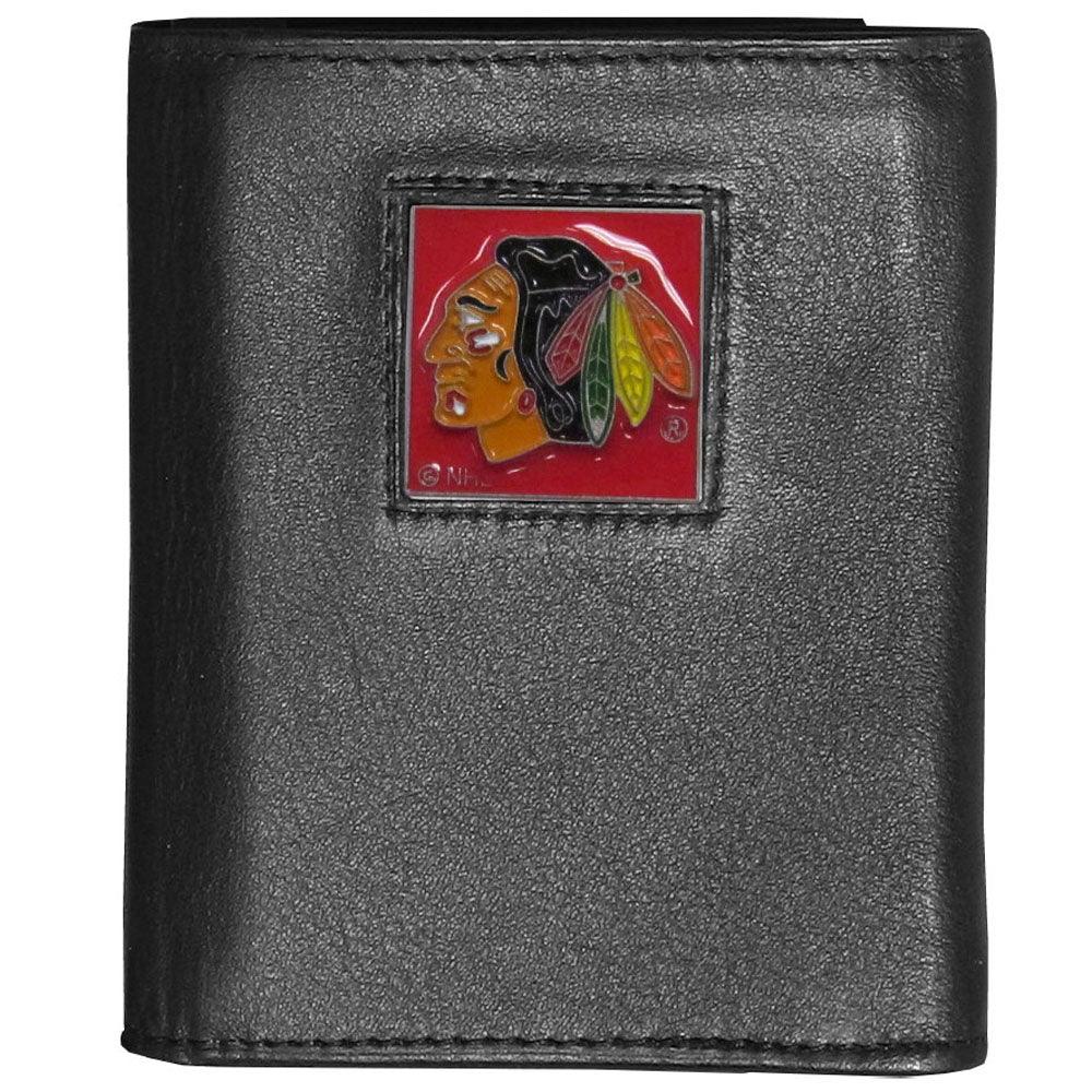Chicago Blackhawks Leather Tri-fold Wallet & Steel Key Chain