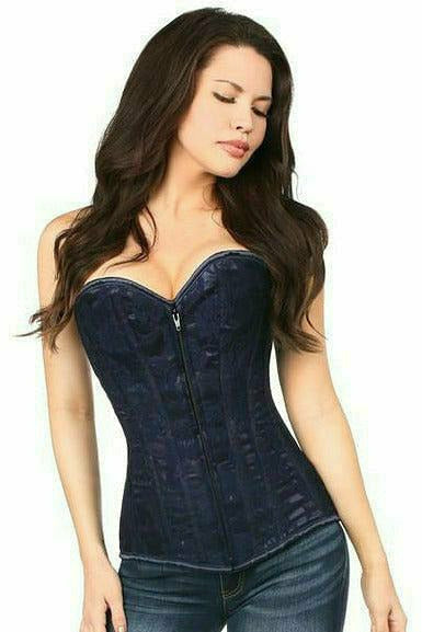 Lavish Purple Lace Overlay Overbust Corset with Zipper Front