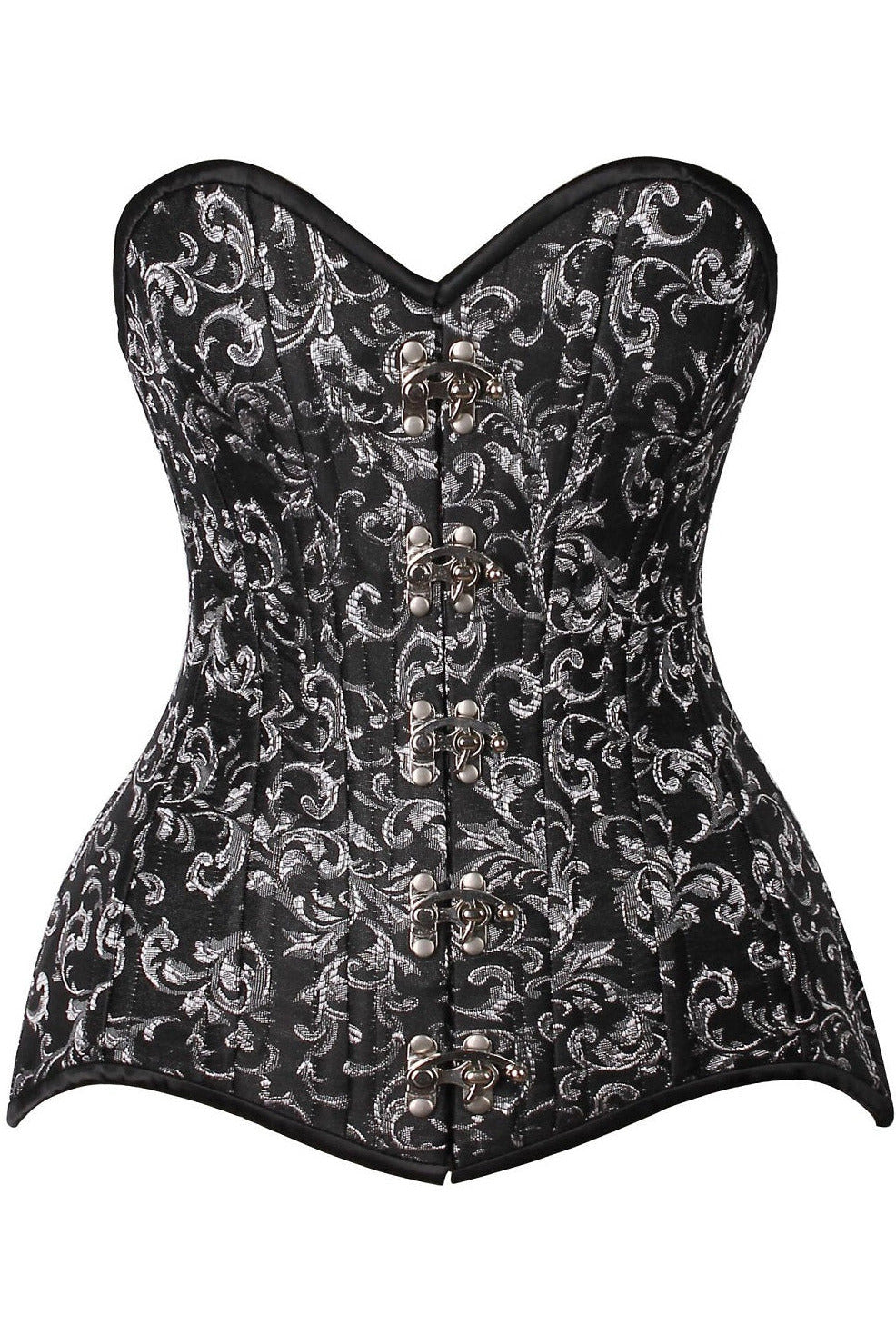 Daisy Corsets Top Drawer CURVY Black/Silver Brocade Double Steel Boned –  Flyclothing LLC