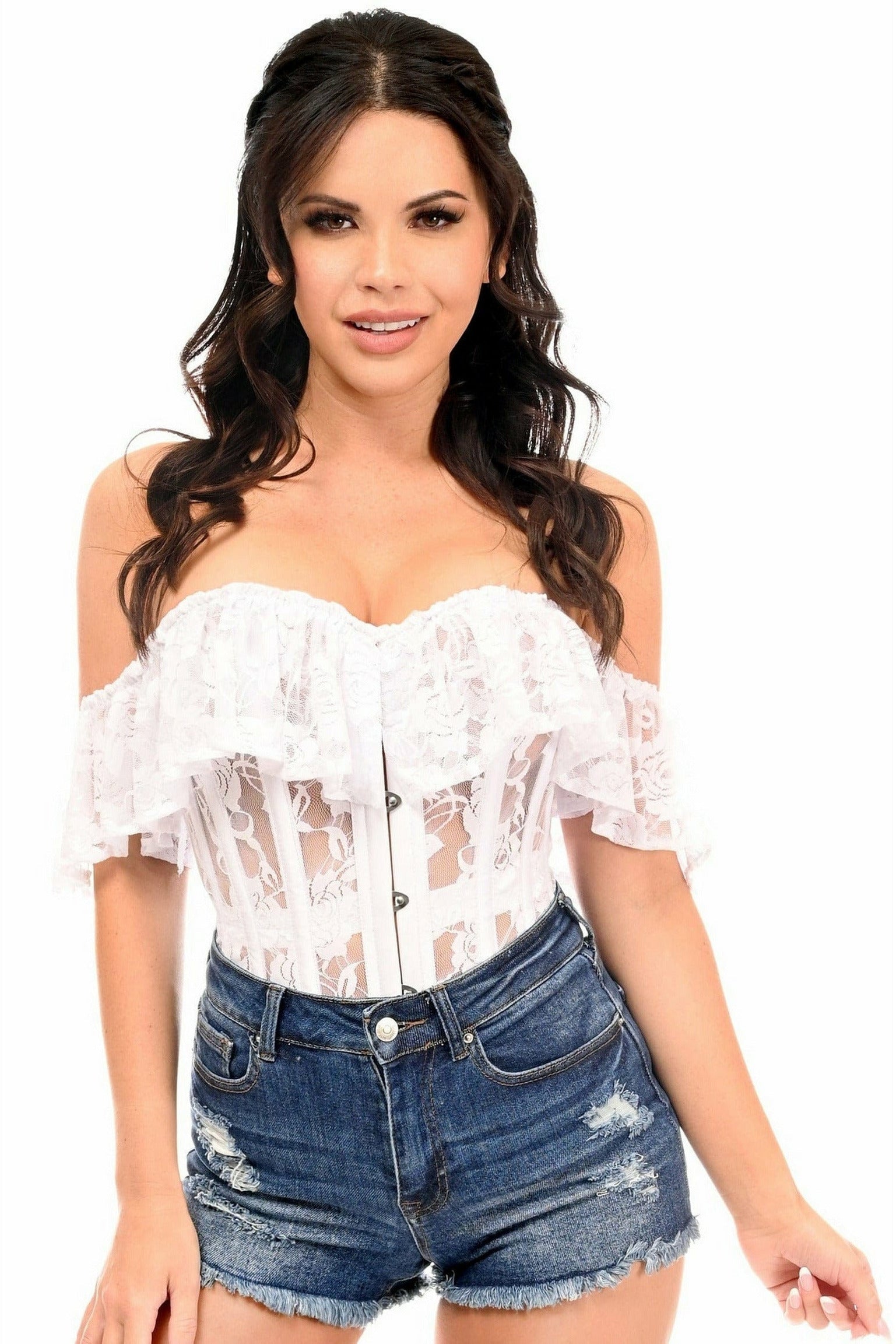 Daisy Corsets Top Drawer White Sheer Lace Steel Boned Corset – Flyclothing  LLC