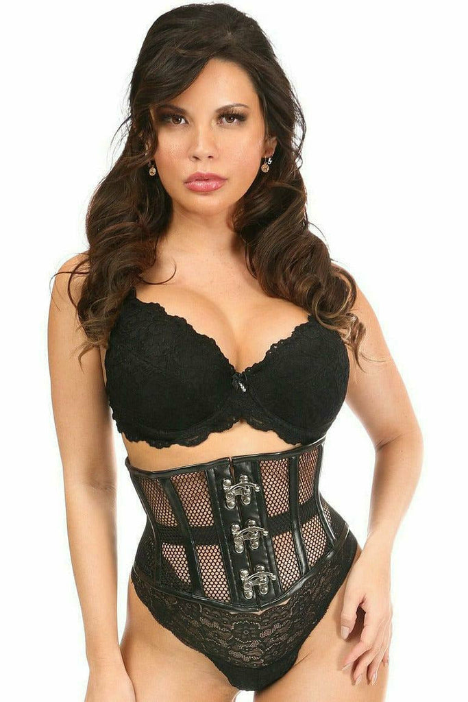 Daisy Corsets Top Drawer Red Faux Leather & Fishnet Steel Boned Under –  Flyclothing LLC