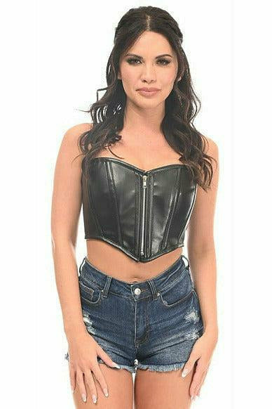 Faux Leather Corset Black with Front Zipper