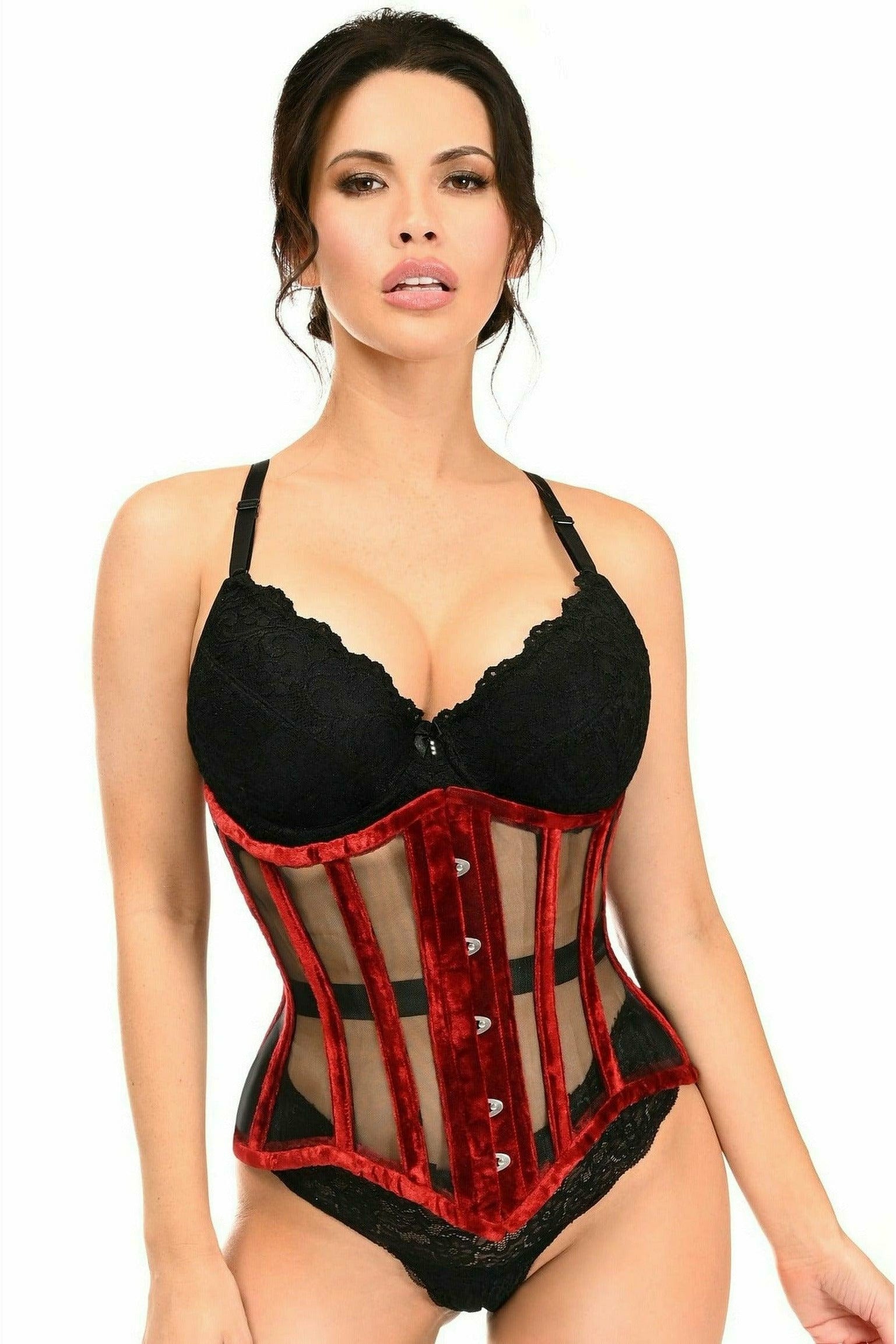 Top Drawer Premium Dark Red Velvet Steel Boned Bustier