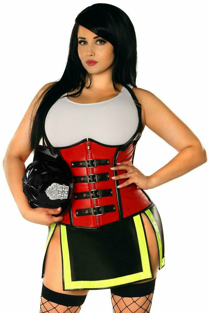 Daisy Corsets Top Drawer Red Faux Leather & Fishnet Steel Boned Under –  Flyclothing LLC