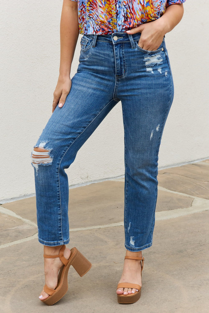 Judy Full – Distressed Waisted Ankle High Straight LLC Blue Flyclothing Size Theresa Jea