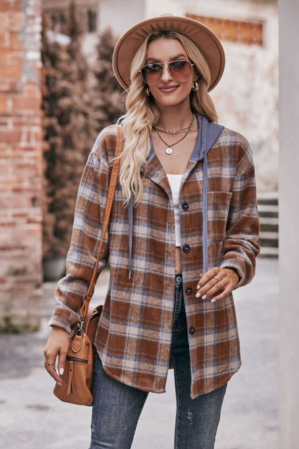 Plaid Dropped Shoulder Hooded Longline Jacket – Flyclothing LLC