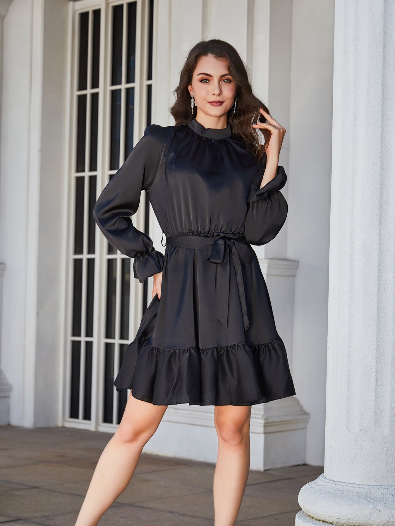 Express  Sweetheart Neck Ruffle Fit And Flare Sweater Dress in