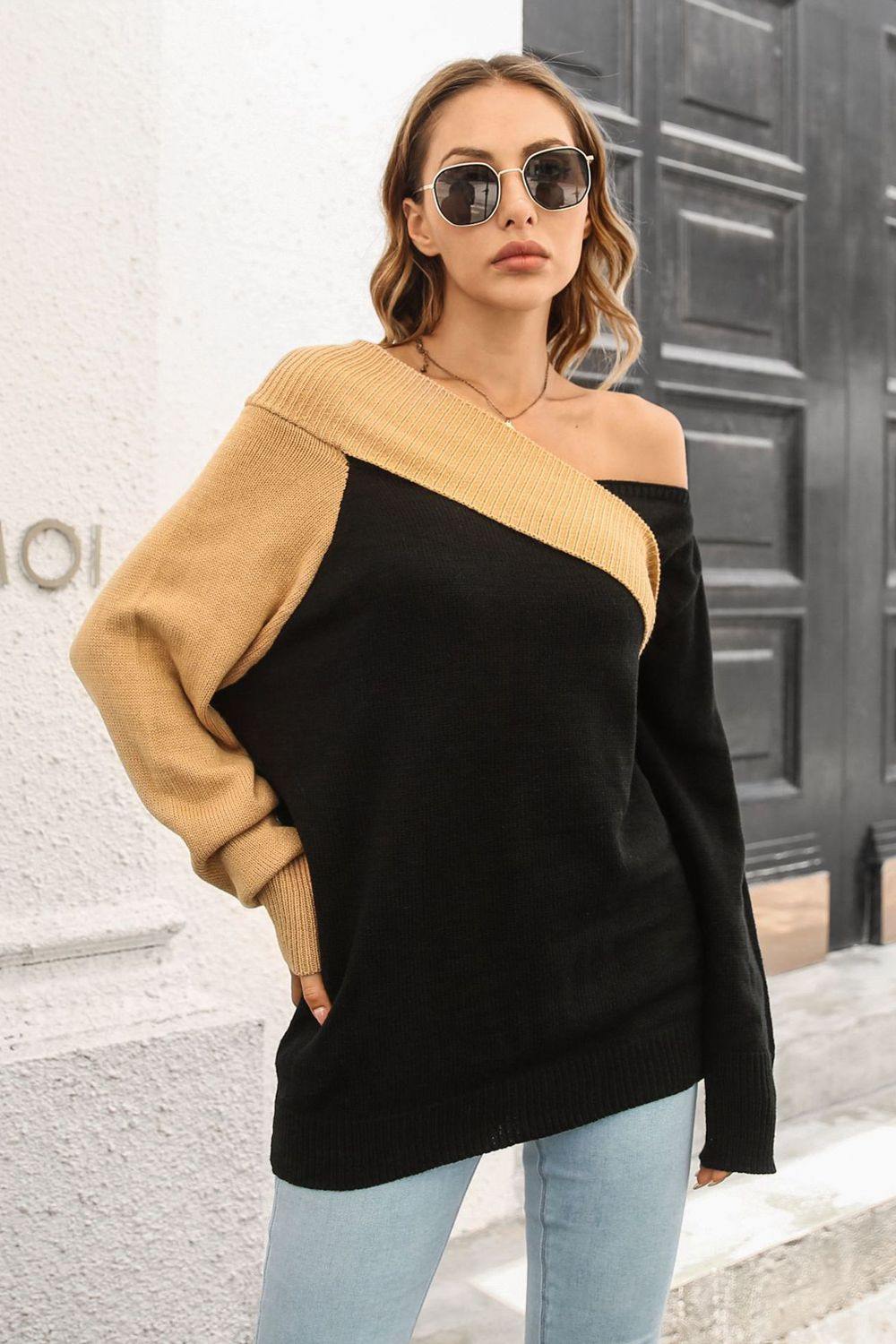 Off the shoulder deals lantern sleeve pullover sweater