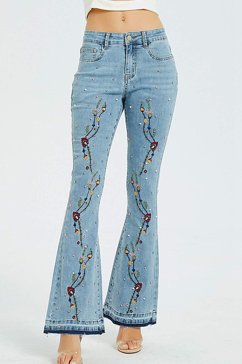 Full Size Flower Embroidery Wide Leg Jeans – Flyclothing LLC