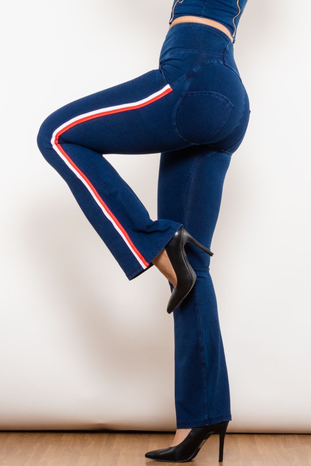Women's Contrast Cuff Bootcut Jeans, Medium Blue