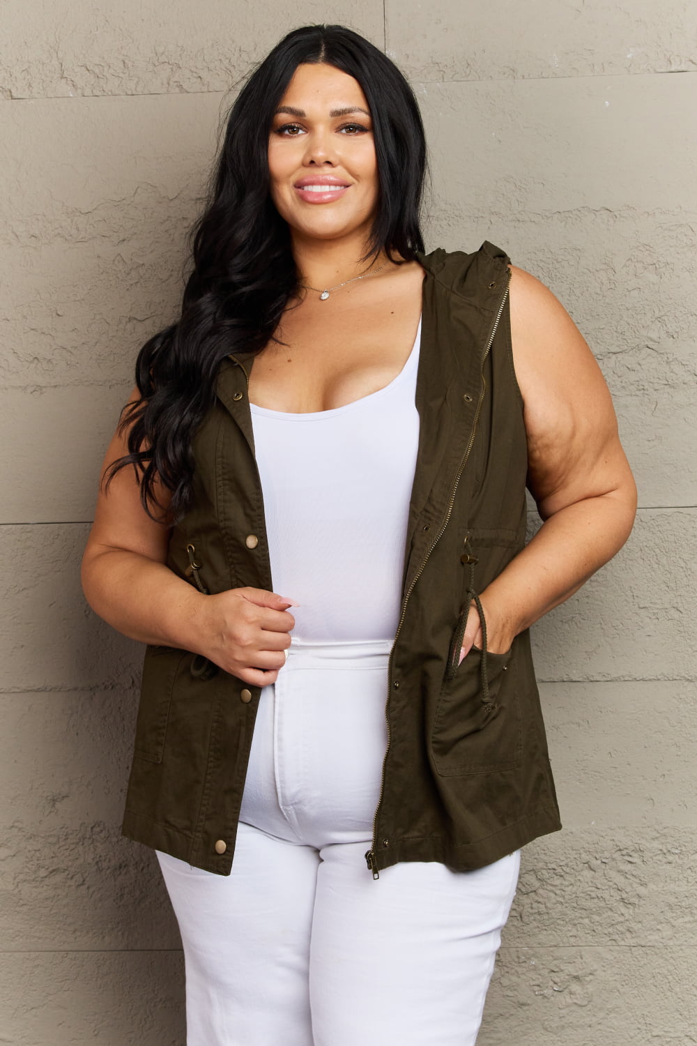 Zenana More To Come Full Size Military Hooded Vest – Flyclothing LLC