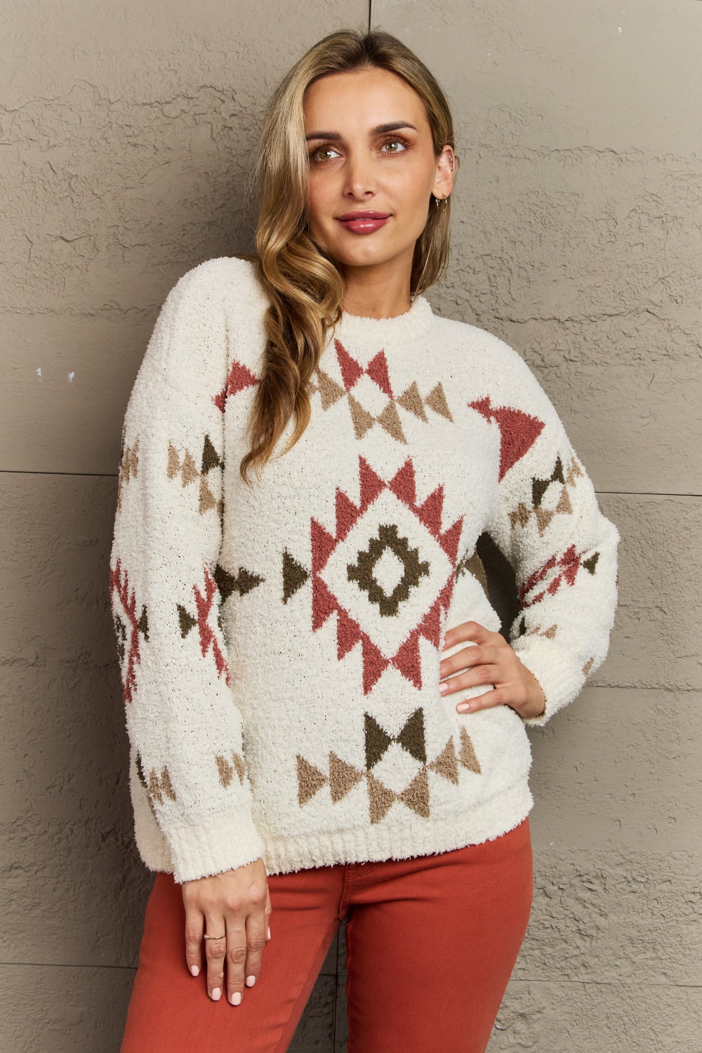 Aztec Graphic Knit Soft Cozy Vintage Inspired Sweater Cardigan 