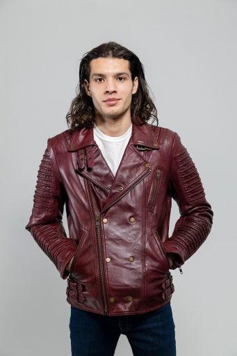 Asymmetrical Biker Leather Jacket Chains Men - Jackets Expert