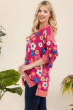 Celeste Full Size Side Slit Flower Print Long Sleeve Top