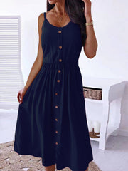 Decorative Button Spaghetti Strap Dress - Flyclothing LLC