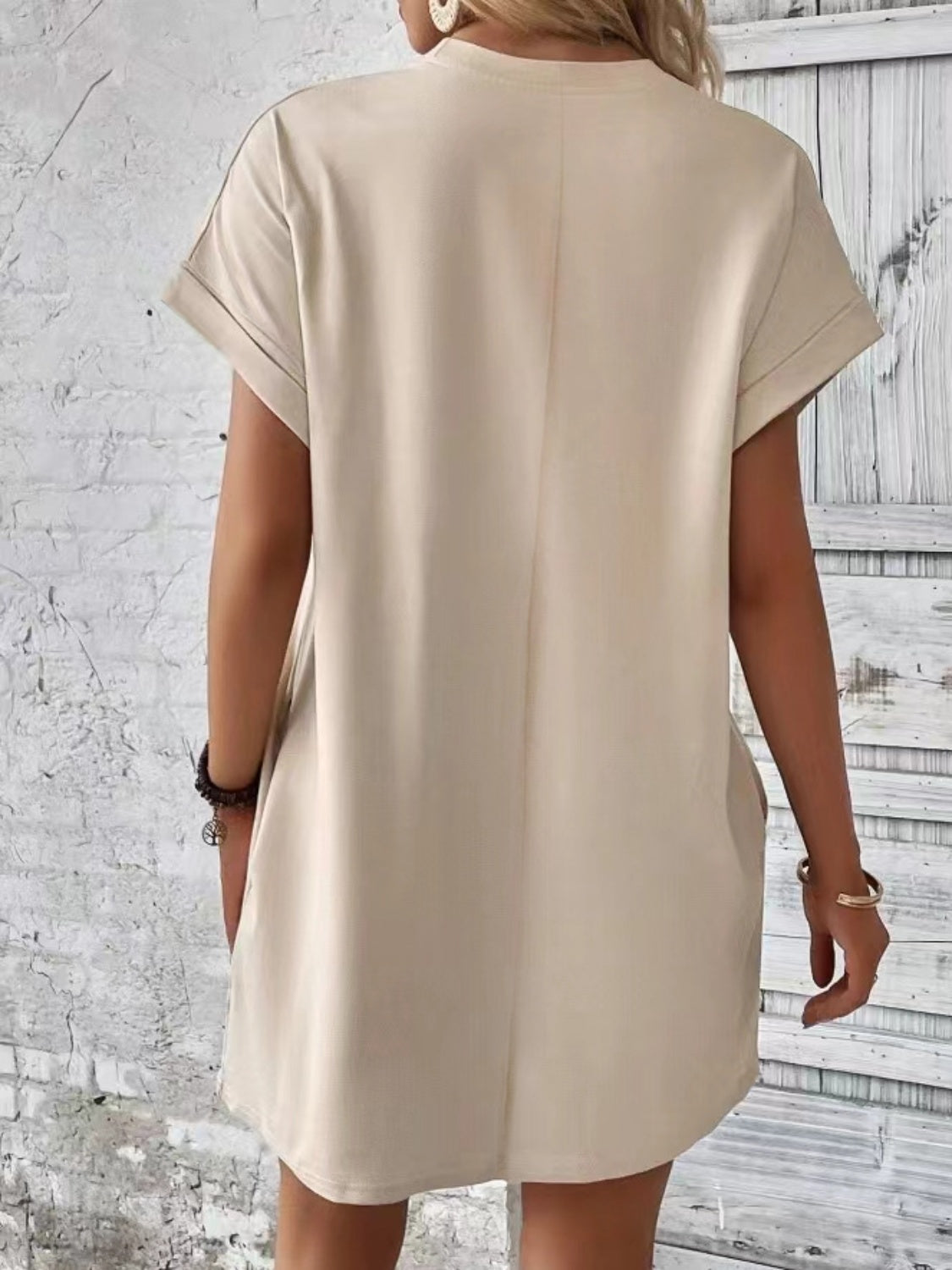 Pocketed Round Neck Short Sleeve Dress - Flyclothing LLC