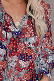 Printed Tie Neck Long Sleeve Blouse - Flyclothing LLC