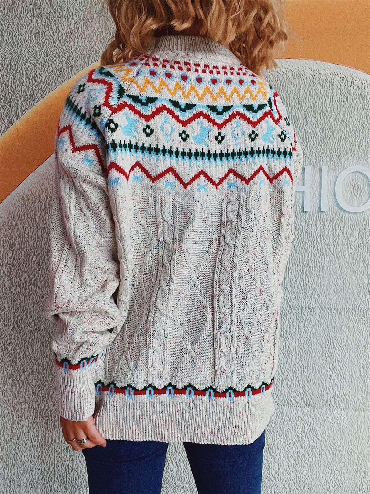 Cable-Knit Mock Neck Long Sleeve Sweater - Trendsi