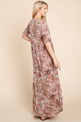 BOMBOM Printed Shirred Maxi Dress - Trendsi