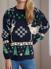 Christmas Element Round Neck Long Sleeve Sweater - Trendsi