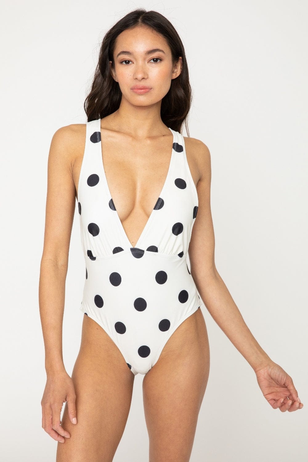 Marina West Swim Beachy Keen Polka Dot Tied Plunge One-Piece Swimsuit - Trendsi