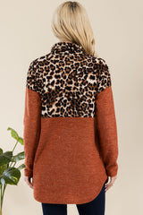 Celeste Full Size Curved Hem Leopard Turtleneck Long Sleeve Blouse - Trendsi