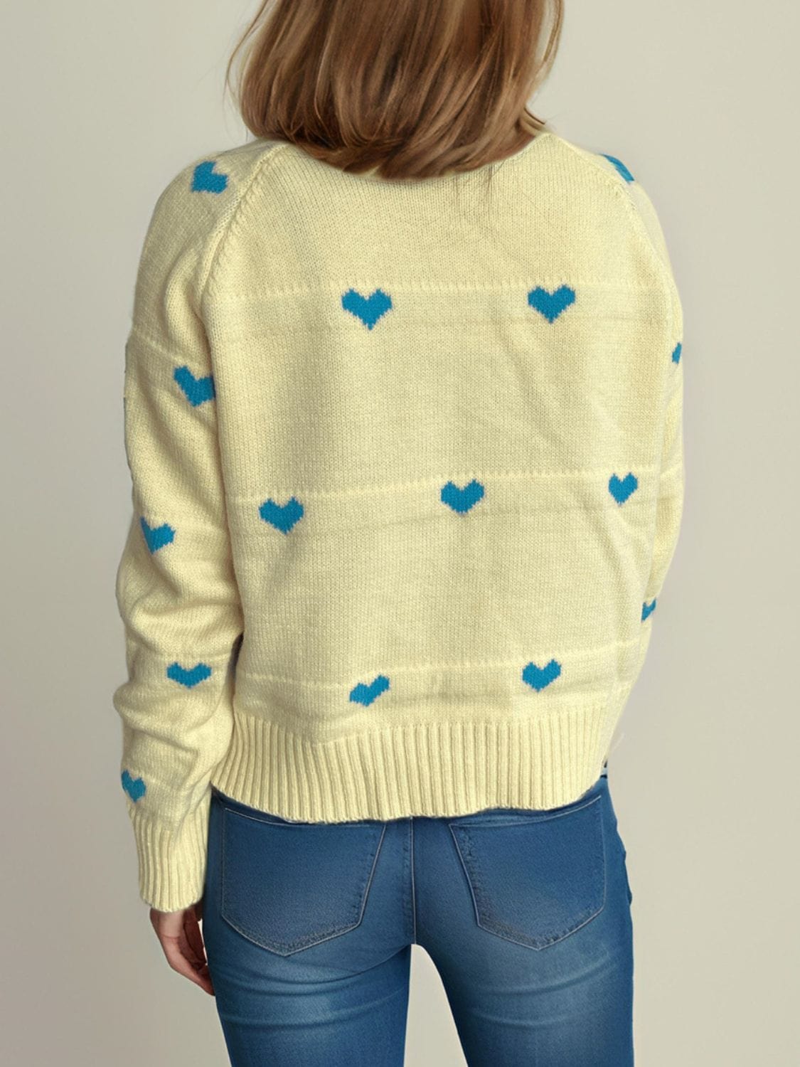 Heart Round Neck Zip Up Cardigan - Trendsi