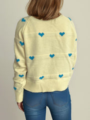 Heart Round Neck Zip Up Cardigan - Trendsi