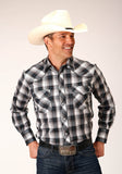 Roper Mens Long Sleeve Snap White Black Grey Plaid Western Shirt