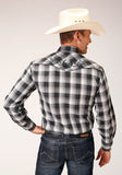 Roper Mens Long Sleeve Snap White Black Grey Plaid Western Shirt