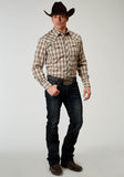 Roper Mens Long Sleeve Snap Desert Plaid Western Shirt  With Embroidery On Back Yokes Smile Pockets