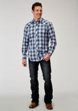 Roper Mens Long Sleeve Snap Americana Plaid Western Shirt With Embroidery On Back Yokes Smile Pockets