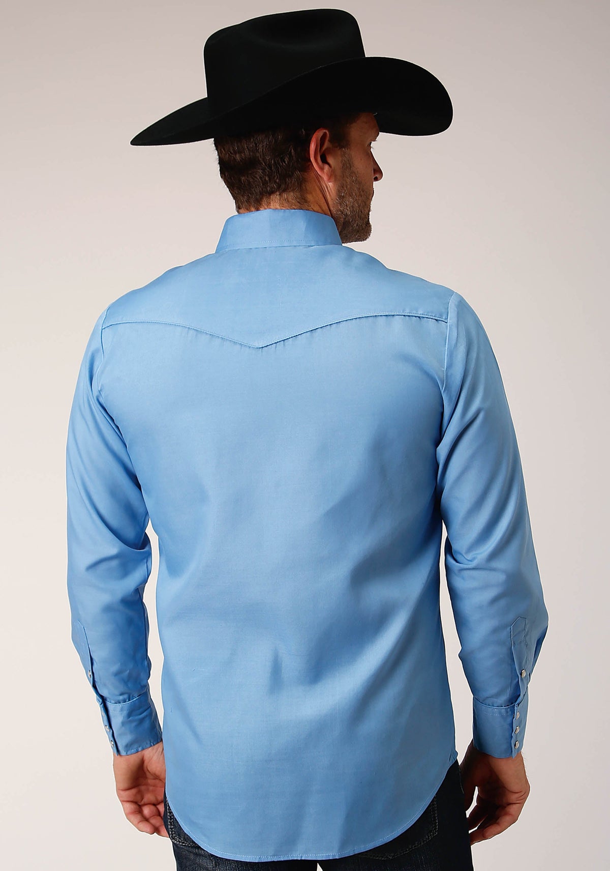 Roper Mens Long Sleeve Snap Solid Broadcloth  Heritage Blue Western Shirt