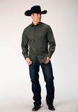 Roper Mens Long Sleeve Snap Dark Charcoal Grey Broadcloth Western Shirt With Self Piping And Embroidery On Yokes